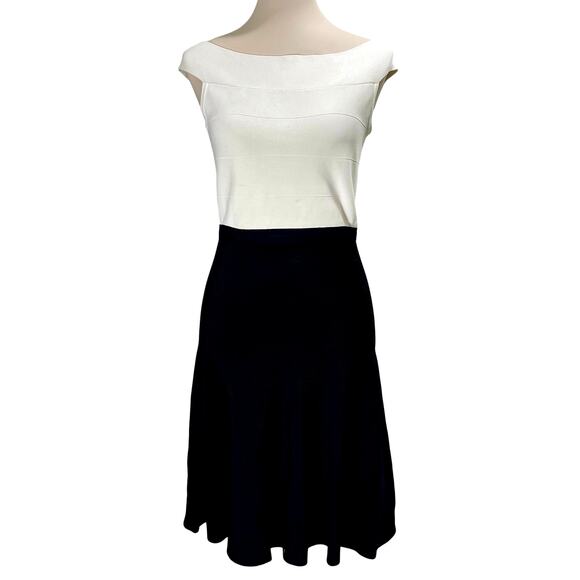 White House Black Market Dresses & Skirts - WHBM Boatneck Colorblock Knit Sweater Dress Fit & Flare Size Short Sleeve Small